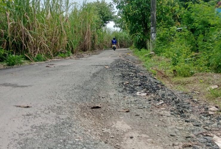 Kondisi Aspal Sukopuluhan Pucakwangi Rusak di titik RT 01 RW 01 yang baru selesai dibangun satu bulan.