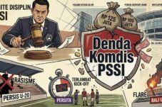 Denda Komdis PSSI: Ilustrasi sanksi rasisme Persis U-20, keterlambatan kick-off Persita, dan penggunaan flare Bali United.