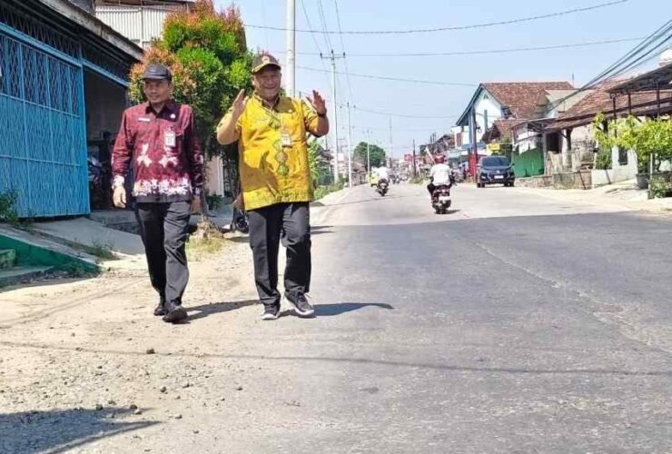 Sekda Jepara Ary Bachtiar bersama Kepala Dinas Pusdataru Jawa Tengah Henggar Budi Anggoro meninjau ruas Jalan Jepara Keling