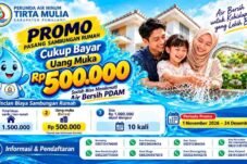 Promo sambungan air bersih Perumda Tirta Mulia Pemalang 2026 dengan uang muka Rp500.000 dan cicilan 10 kali.